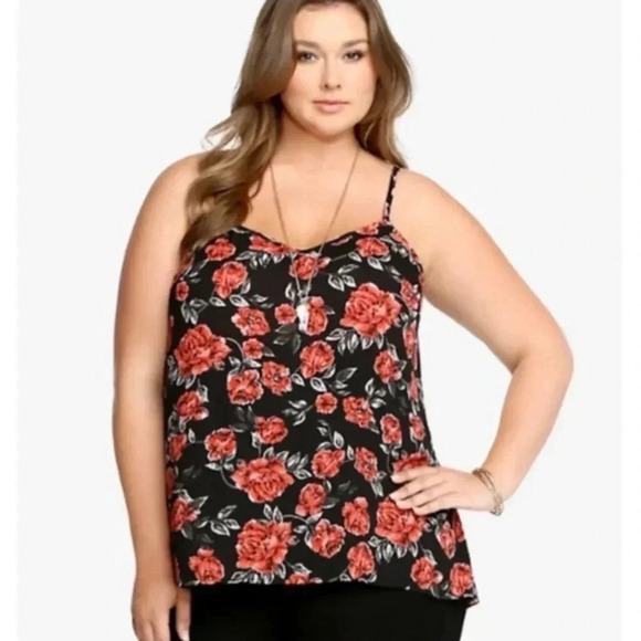 Torrid, Size 0X (L), Black and Red Floral Hi-Low Strappy Tank - Picture 11 of 14